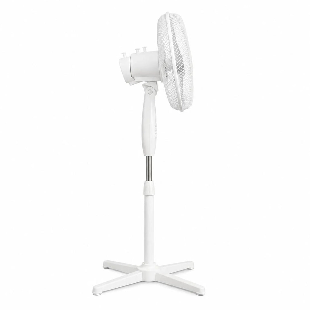 Stojanový ventilátor Extralink, bílá barva, 3 lopatky, 3 rychlosti, výkon 45 W, nastavení úhlu sklonu, ESF-40D-WH