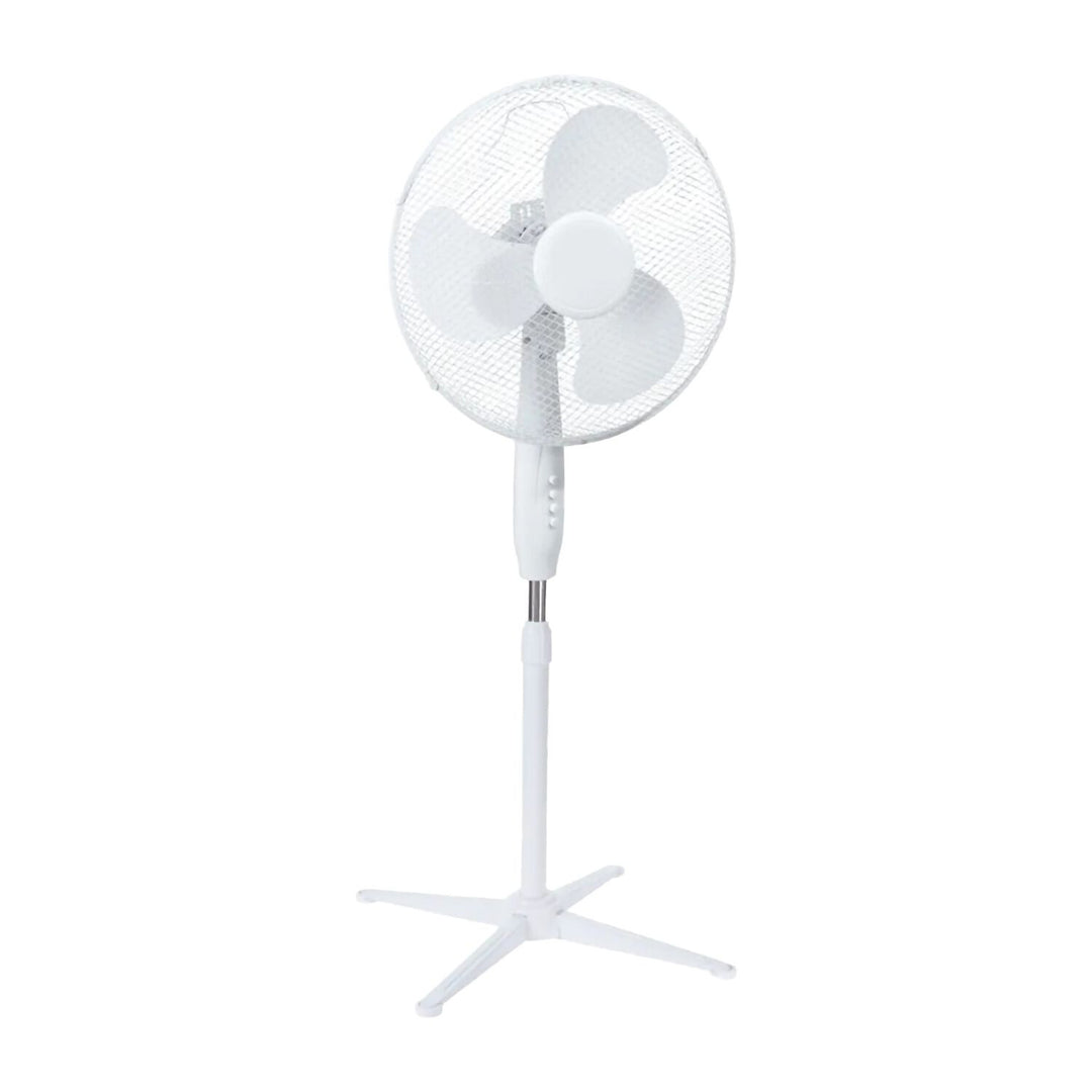 Stojanový ventilátor Extralink, bílá barva, 3 lopatky, 3 rychlosti, výkon 45 W, nastavení úhlu sklonu, ESF-40D-WH