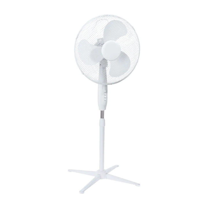 Stojanový ventilátor Extralink, bílá barva, 3 lopatky, 3 rychlosti, výkon 45 W, nastavení úhlu sklonu, ESF-40D-WH