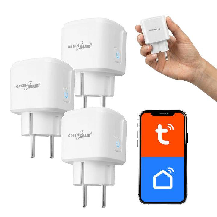 Dálkově ovládaná WiFi zásuvka GreenBlue, Android/iOS/Alexa/Google Home, časovač, wattmetr, max. 16 A/3840 W, GB735 W, 3 kusy