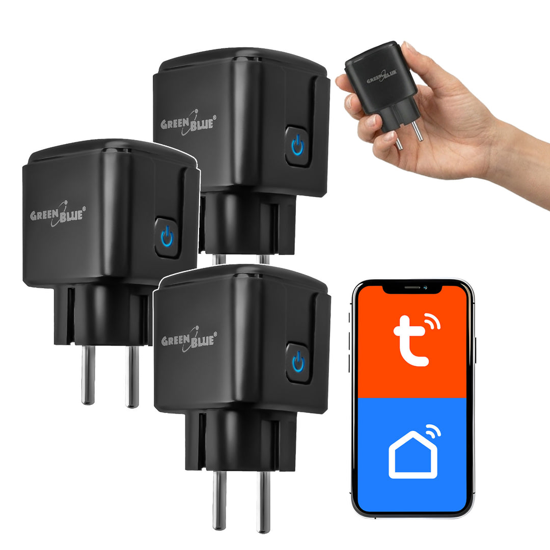 Dálkově ovládaná WiFi zásuvka GreenBlue, Android/iOS/Alexa/Google Home, časovač, wattmetr, max. 16 A/3840 W, GB735 B, 3 kusy