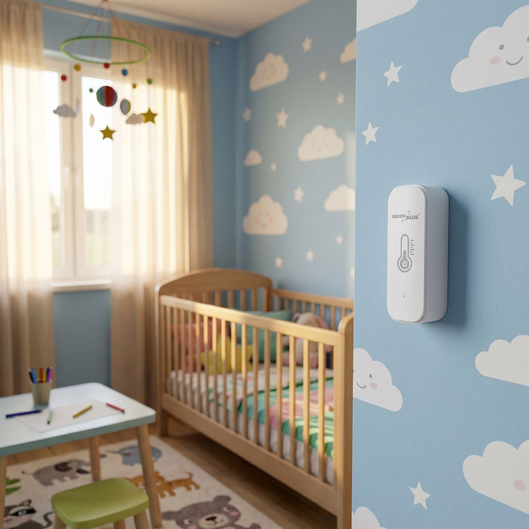 Senzor teploty a vlhkosti WiFi GreenBlue, Android/iOS/Alexa/Google Home, 3,0 V DC, LR03x2, GB737, 2 ks + 4x alkalická baterie AAA Varta Industrial 4003