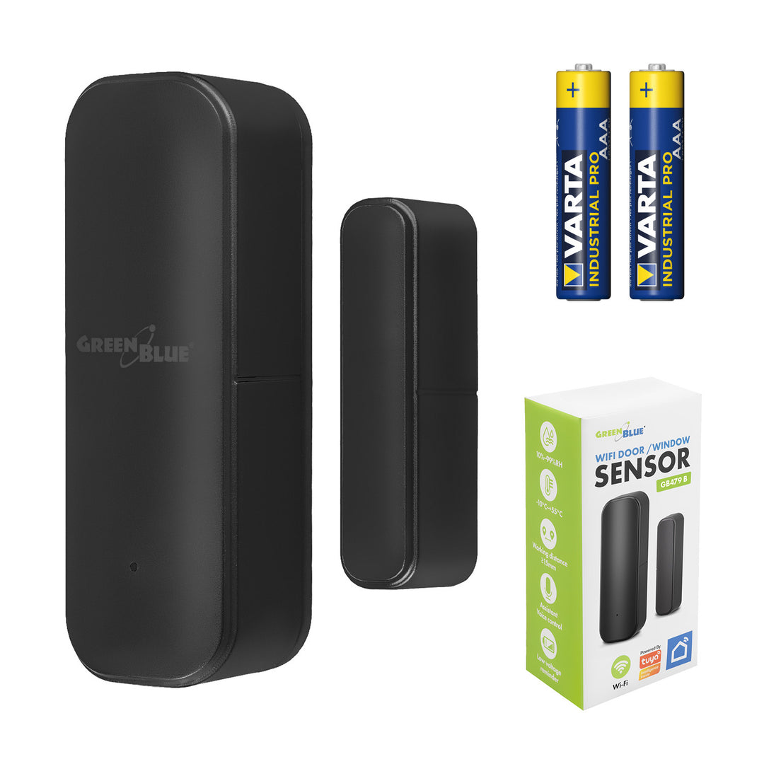 GB479 B Bezdrátový kontakt / WiFi snímač otevření GreenBlue, Android/iOS, pro dveře / okna, 3,0 V DC, LR03x2, GB479 B + 2x baterie R-03 LR03 AAA alkalická Varta Industrial 4003