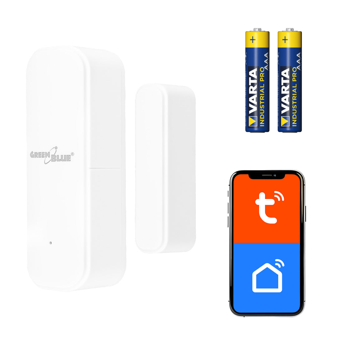 Bezdrátový kontakt / WiFi snímač otevření GreenBlue, Android/iOS, pro dveře / okna, 3,0 V DC, LR03x2, GB479 W + 2x baterie R-03 LR03 AAA alkalická Varta Industrial 4003