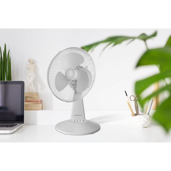 Stolní ventilátor Concept, bílá barva, 3 rychlosti, oscilace, tichý chod, nastavitelný sklon, VS5040