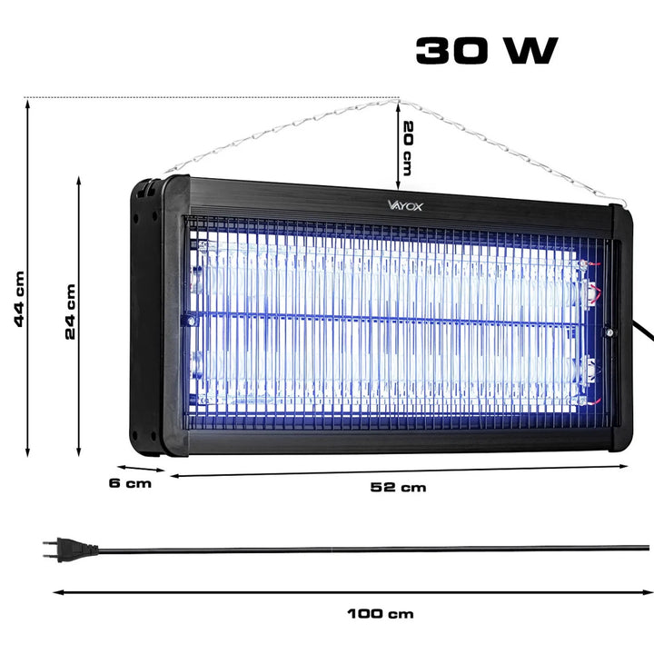 Lampa na hubení hmyzu – komáři, mouchy, můry, elektrická past, UV, 30 W, Vayox