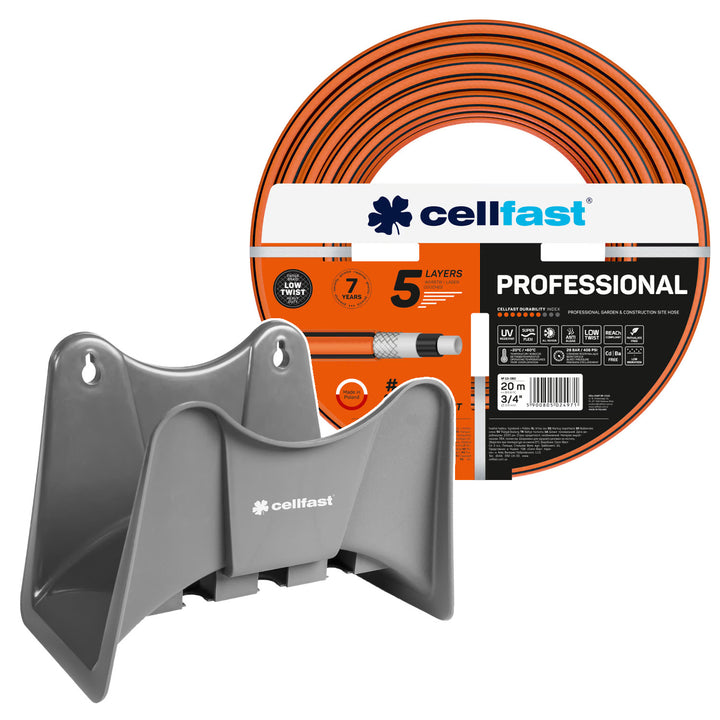 Zahradní hadice Cellfast, PROFESSIONAL 3/4" 20 m + držák na hadici Cellfast, šedý