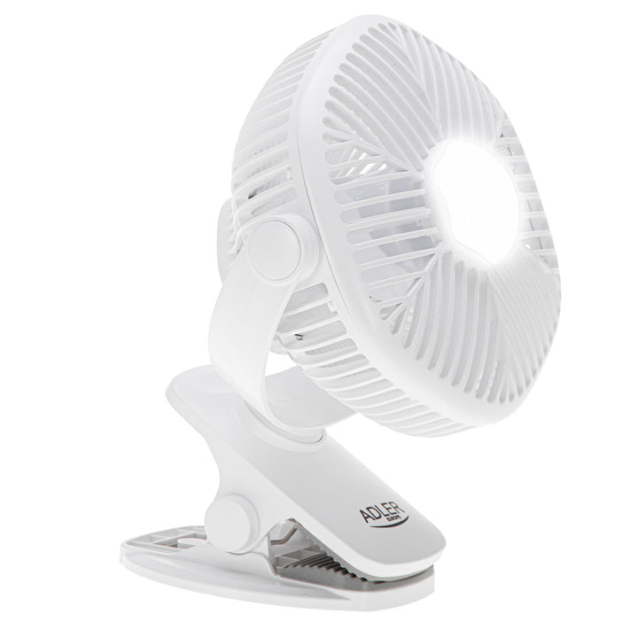 Akumulátorový ventilátor 5"/12,7 cm s klipem – USB / LED, AD 7335, Adler