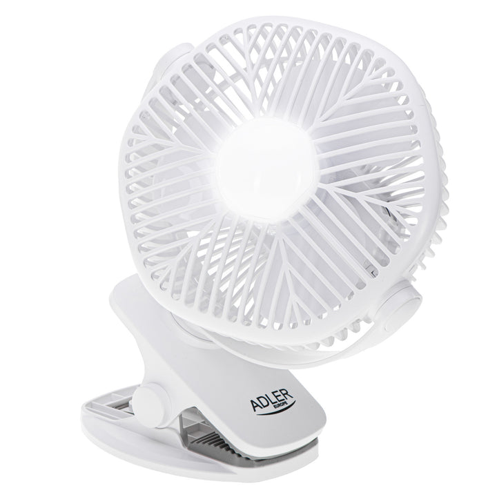 Akumulátorový ventilátor 5"/12,7 cm s klipem – USB / LED, AD 7335, Adler