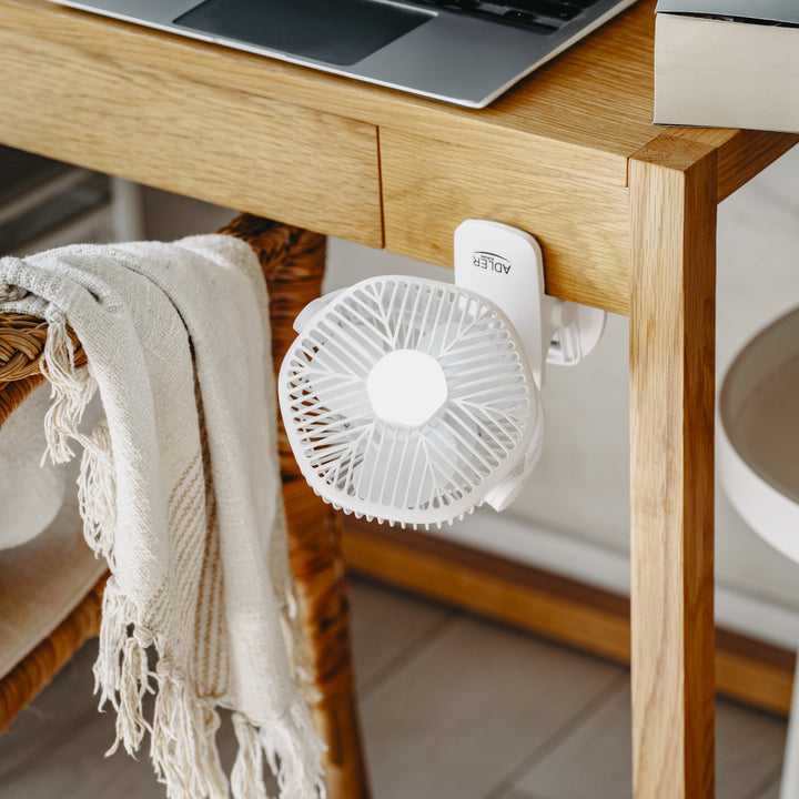 Akumulátorový ventilátor 5"/12,7 cm s klipem – USB / LED, AD 7335, Adler