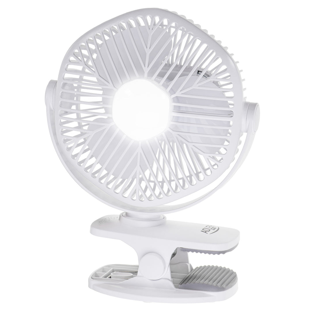 Akumulátorový ventilátor 5"/12,7 cm s klipem – USB / LED, AD 7335, Adler