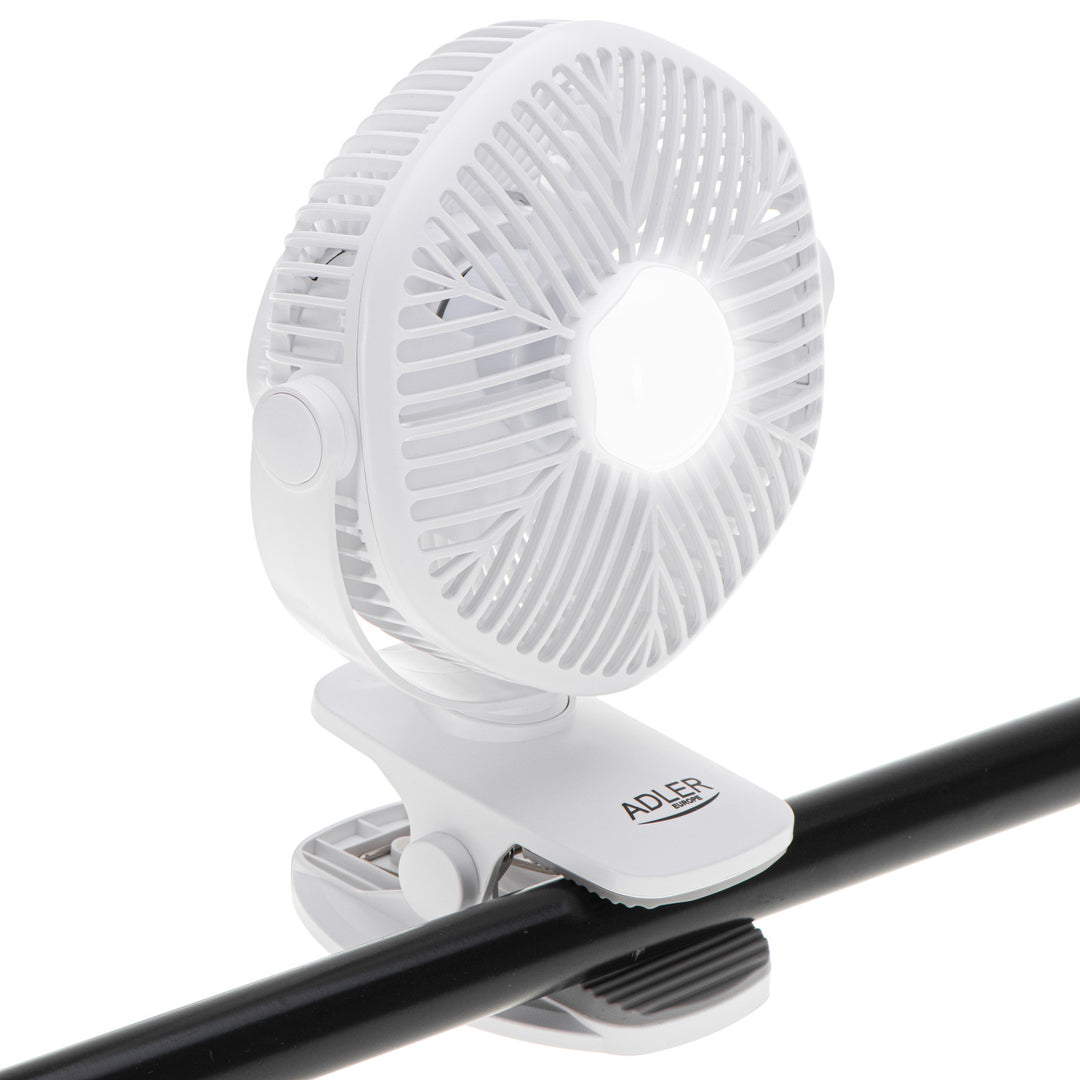 Akumulátorový ventilátor 5"/12,7 cm s klipem – USB / LED, AD 7335, Adler