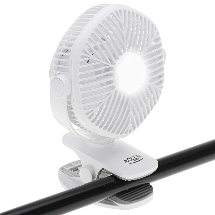 Akumulátorový ventilátor 5"/12,7 cm s klipem – USB / LED, AD 7335, Adler