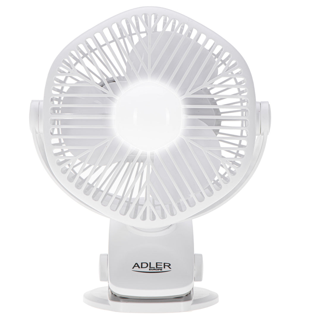 Akumulátorový ventilátor 5"/12,7 cm s klipem – USB / LED, AD 7335, Adler
