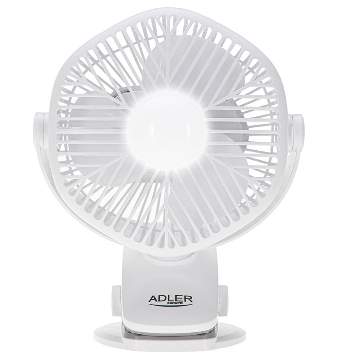 Akumulátorový ventilátor 5"/12,7 cm s klipem – USB / LED, AD 7335, Adler