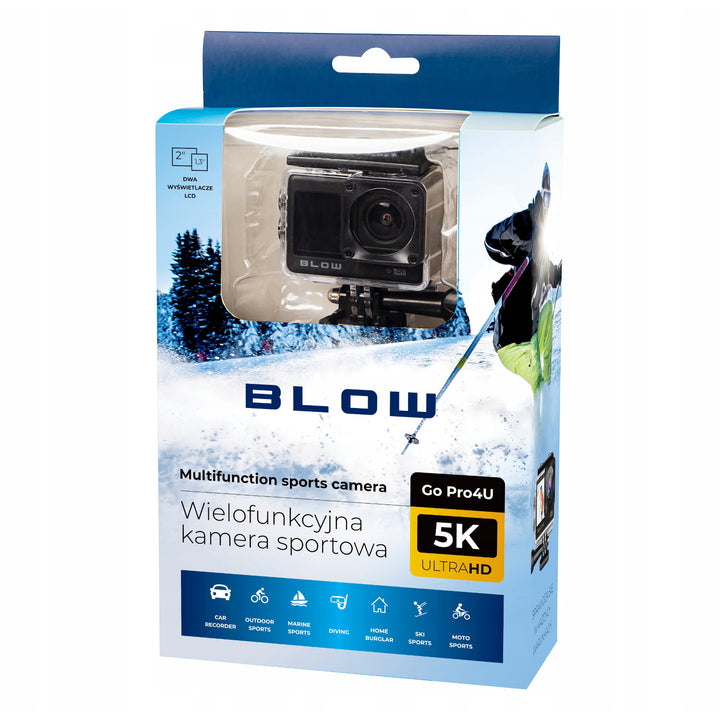 Sportovní kamera Pro4U 5K Blow, rozlišení 5K Ultra HD, 20 megapixelů, širokoúhlý objektiv 160°, vodotěsná, dálkové ovládání, 78-568#