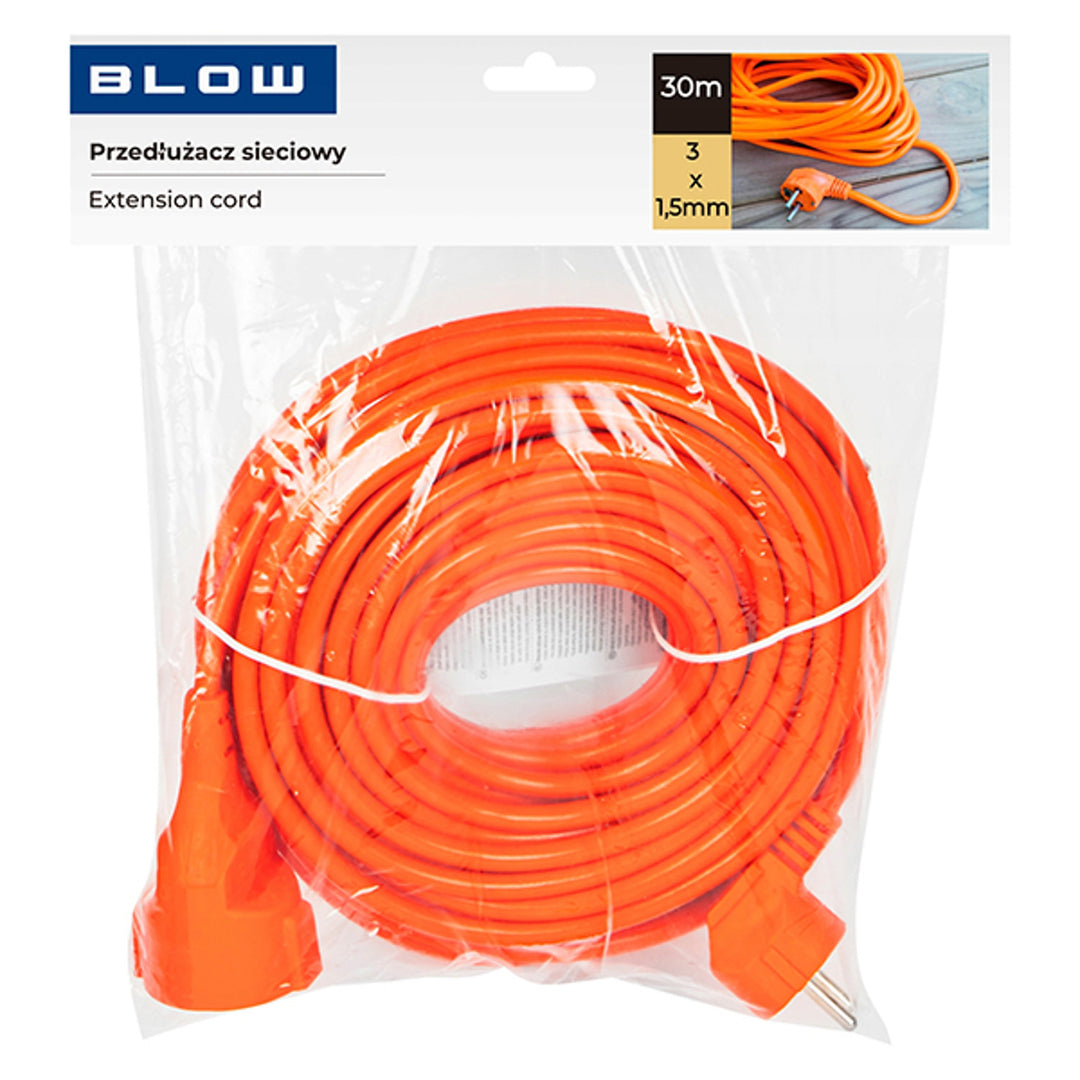 Prodlužovací kabel Blow, oranžová barva, délka 30 m, zásuvka s uzemněním, PR-160