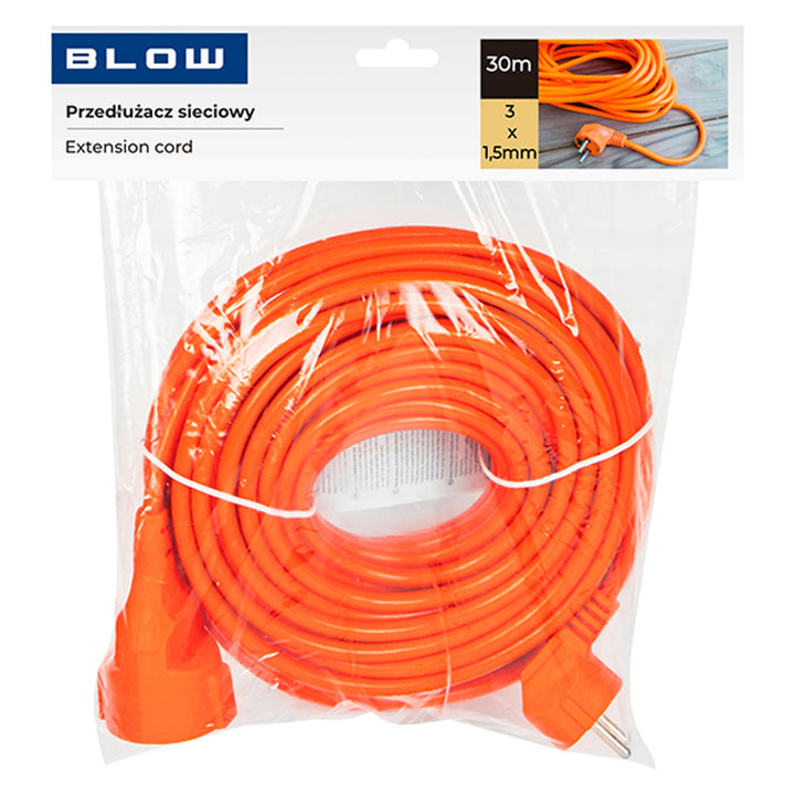 Prodlužovací kabel Blow, oranžová barva, délka 30 m, zásuvka s uzemněním, PR-160