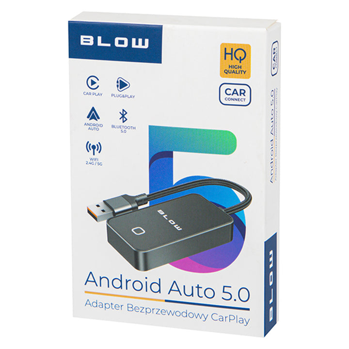 Univerzální adaptér CarPlay / Android Auto značky Blow, Bluetooth 5.0, příkon 0,75 W, Plug & Play, 78–429