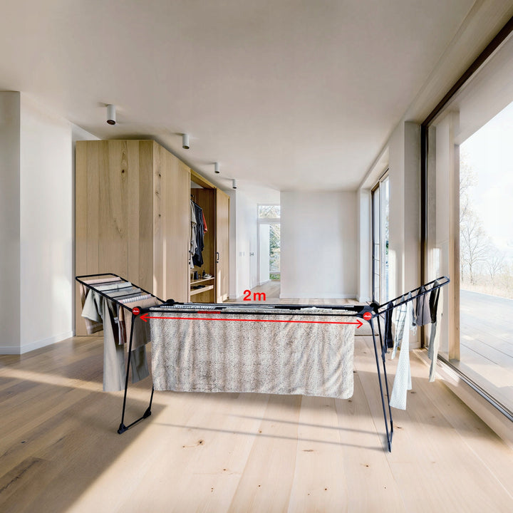 Sušák na prádlo Vileda Infinity Flex Ultimate, černý, sušicí plocha až 30 m, rozkládací, zvýšený rám, držáky na prádlo, integrovaná kolečka, 179620