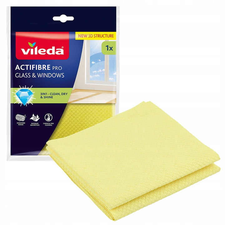 Utěrka Vileda Actifibre Pro na sklo a okna, lze prát v pračce, povrchová úprava PVA, bez šmouh a skvrn, čistí pouze vodou, 183298