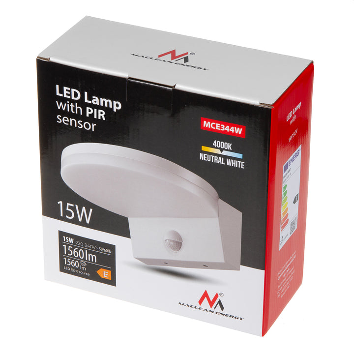 LED svítidlo s pohybovým senzorem Maclean, PIR senzor, bílá barva, 15 W, IP65, 1560 lm, neutrální bílá barva (4000 K) MCE344 W, 2 kusy
