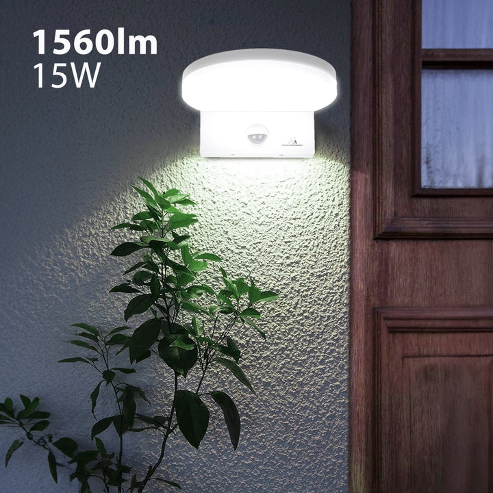 LED svítidlo s pohybovým senzorem Maclean, PIR senzor, bílá barva, 15 W, IP65, 1560 lm, neutrální bílá barva (4000 K) MCE344 W, 2 kusy