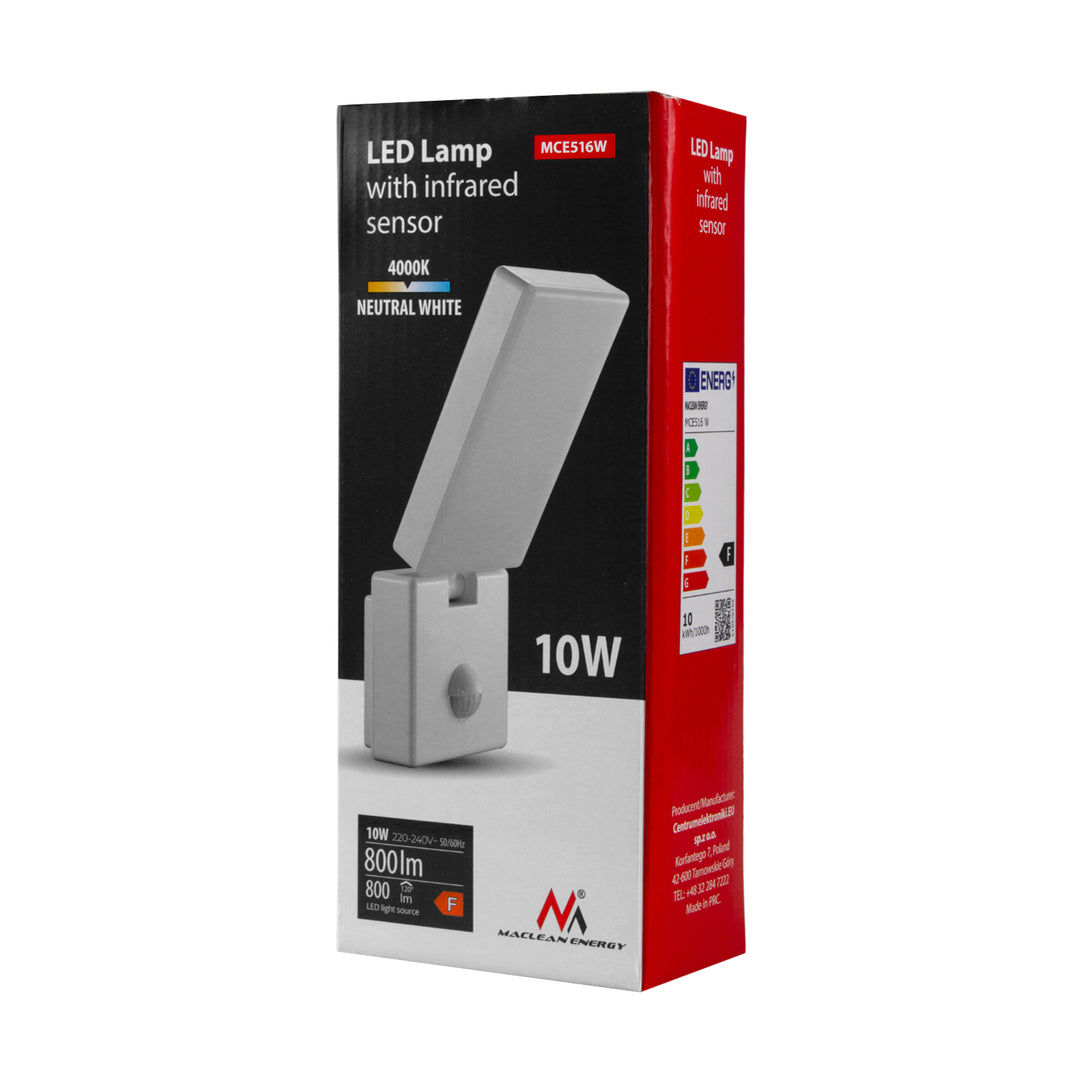 LED svítidlo s pohybovým senzorem Maclean, PIR senzor, bílá barva, 10 W, IP65, 800 lm, neutrální bílá barva (4000 K) MCE516 W, 2 ks