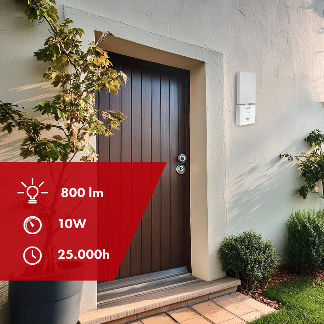LED svítidlo s pohybovým senzorem Maclean, PIR senzor, bílá barva, 10 W, IP65, 800 lm, neutrální bílá barva (4000 K) MCE516 W, 2 ks