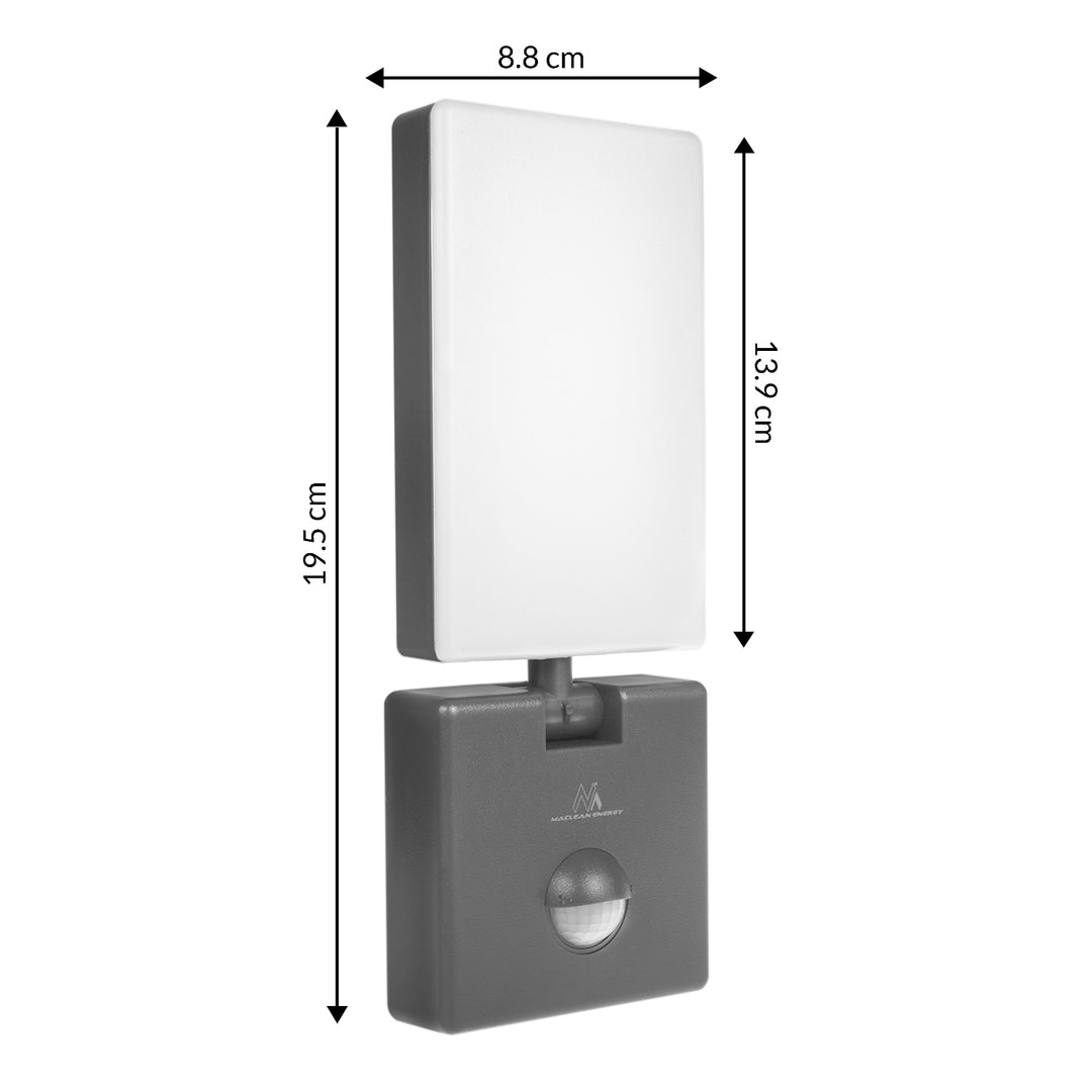 LED svítidlo s pohybovým senzorem Maclean, PIR senzor, šedá barva, 10 W, IP65, 800 lm, neutrální bílá barva (4000 K) MCE516 GR, 2 kusy