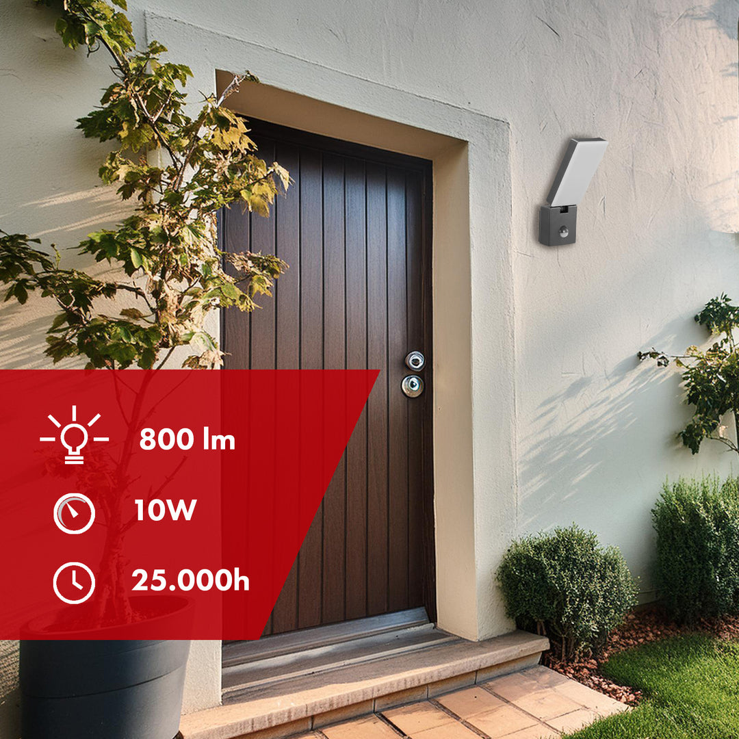 LED svítidlo s pohybovým senzorem Maclean, PIR senzor, šedá barva, 10 W, IP65, 800 lm, neutrální bílá barva (4000 K) MCE516 GR, 2 kusy