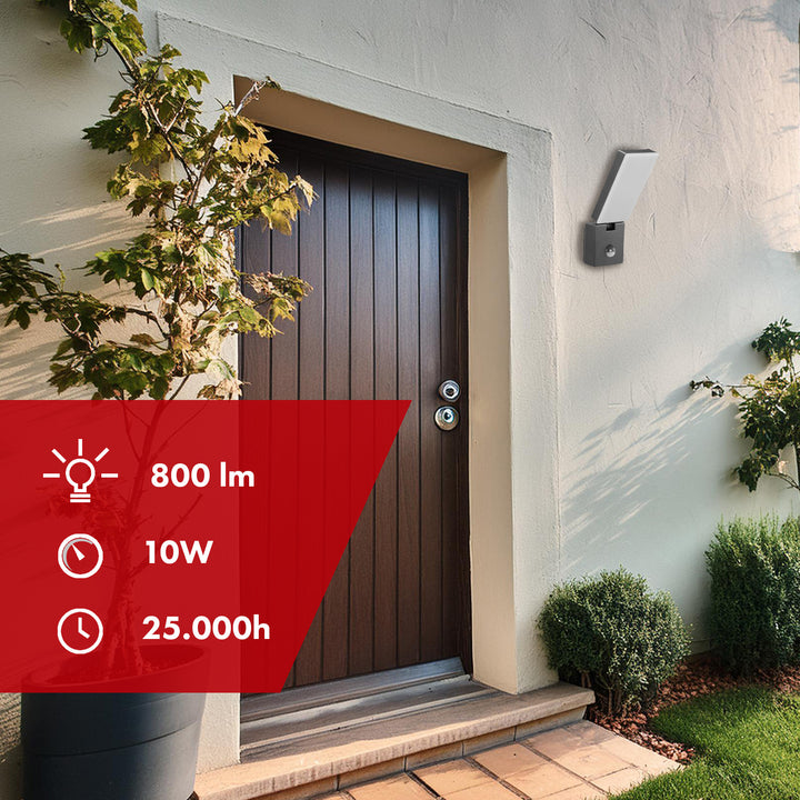 LED svítidlo s pohybovým senzorem Maclean, PIR senzor, šedá barva, 10 W, IP65, 800 lm, neutrální bílá barva (4000 K) MCE516 GR, 2 kusy