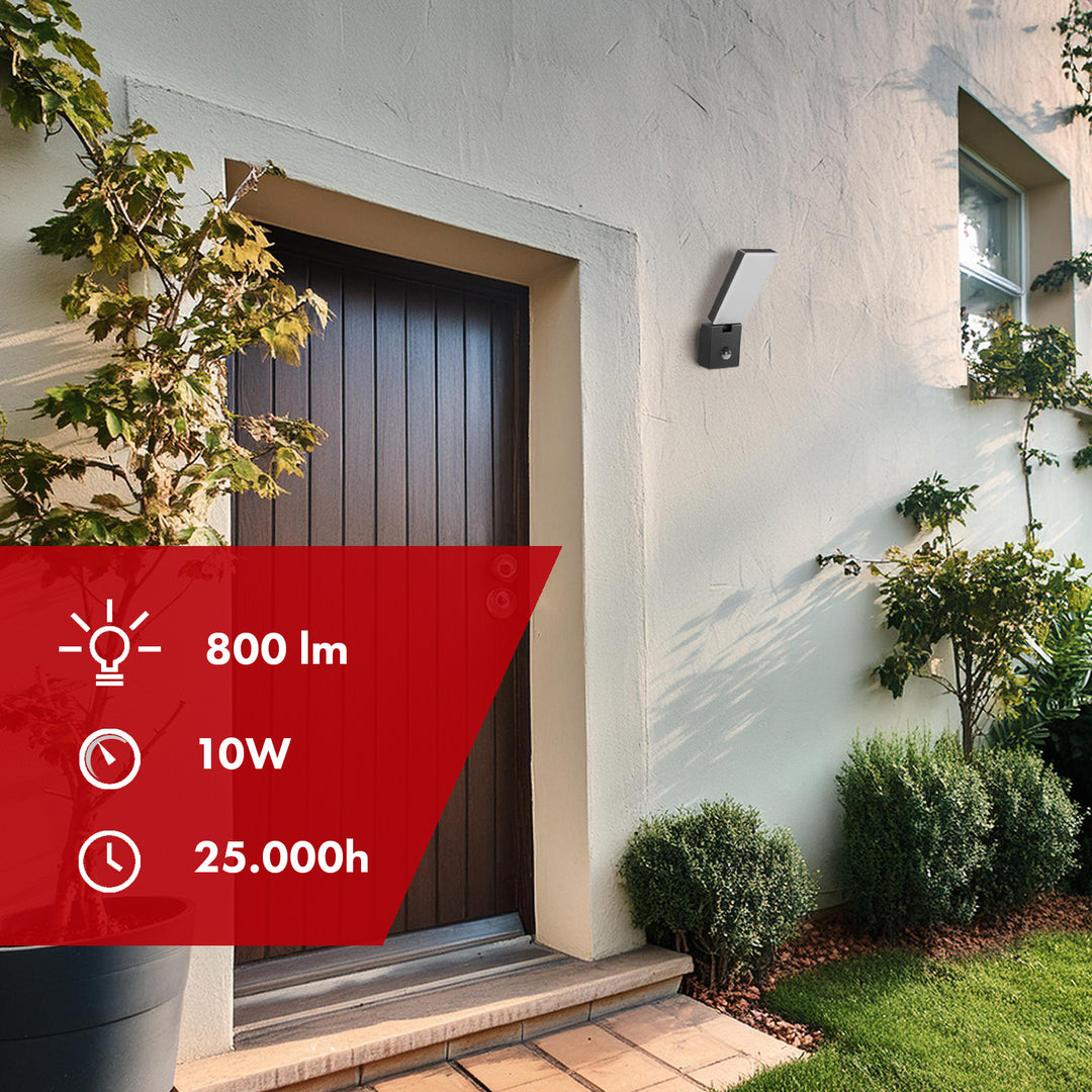 LED lampa s pohybovým senzorem Maclean, PIR senzor, černá barva, 10 W, IP65, 800 lm, neutrální bílá barva (4000 K) MCE516 B, 2 kusy