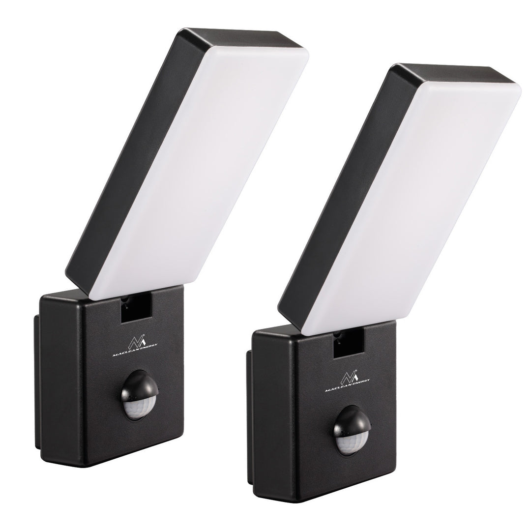 LED lampa s pohybovým senzorem Maclean, PIR senzor, černá barva, 10 W, IP65, 800 lm, neutrální bílá barva (4000 K) MCE516 B, 2 kusy