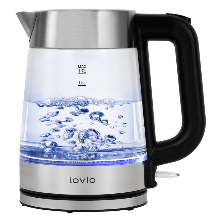 Bezdrátová skleněná rychlovarná konvice Lovio LVGEK001