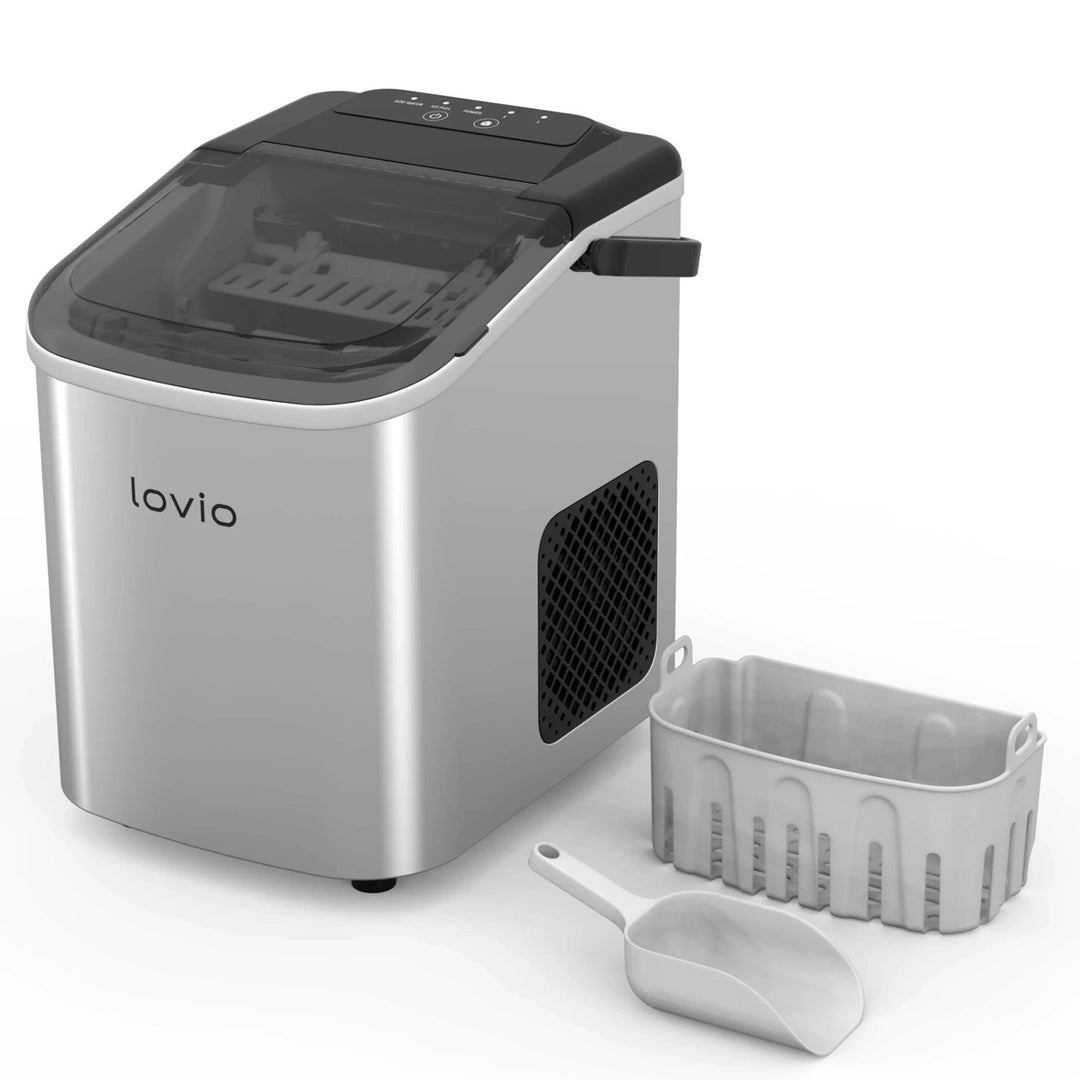 Domácí výrobník ledu Lovio Crystal Ice, nerezový, stříbrný, rychlá výroba ledu