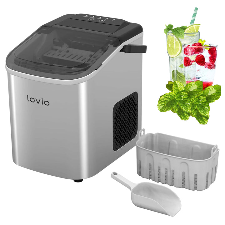 Domácí výrobník ledu Lovio Crystal Ice, nerezový, stříbrný, rychlá výroba ledu
