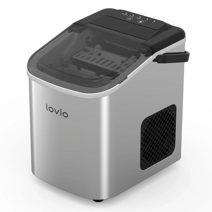 Domácí výrobník ledu Lovio Crystal Ice, nerezový, stříbrný, rychlá výroba ledu