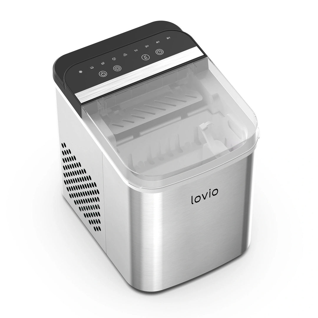 Domácí výrobník kostek ledu Lovio Crystal Ice Plus, nerezový, stříbrný, rychlá výroba ledu