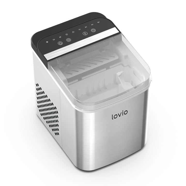 Domácí výrobník kostek ledu Lovio Crystal Ice Plus, nerezový, stříbrný, rychlá výroba ledu
