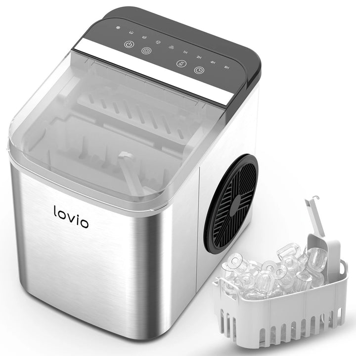 Domácí výrobník kostek ledu Lovio Crystal Ice Plus, nerezový, stříbrný, rychlá výroba ledu