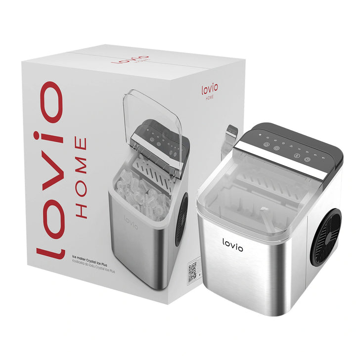 Domácí výrobník kostek ledu Lovio Crystal Ice Plus, nerezový, stříbrný, rychlá výroba ledu
