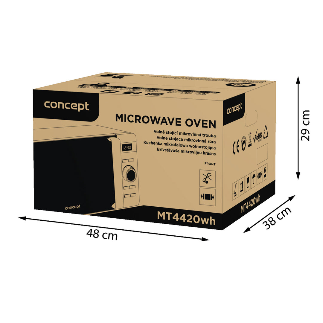 Mikrovlnná trouba Concept, 5 úrovní výkonu, funkce rozmrazování, objem 20 l, výkon 800 W, barva bílá, MT4420wh