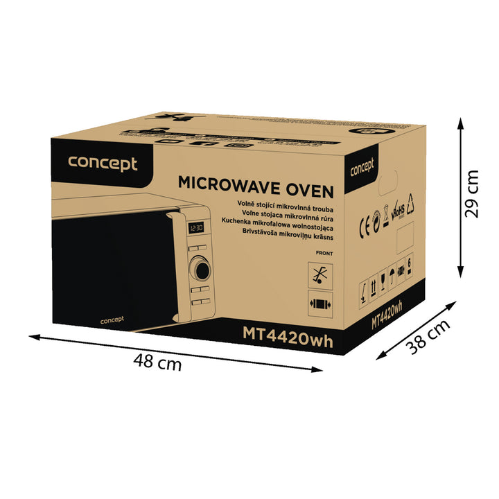 Mikrovlnná trouba Concept, 5 úrovní výkonu, funkce rozmrazování, objem 20 l, výkon 800 W, barva bílá, MT4420wh