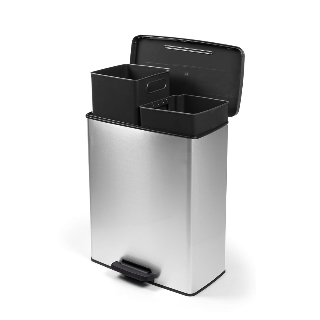 Odpadkový koš s pedálem Curver, nádoby 2×26 l, metalizovaný, stříbrná barva, 251002