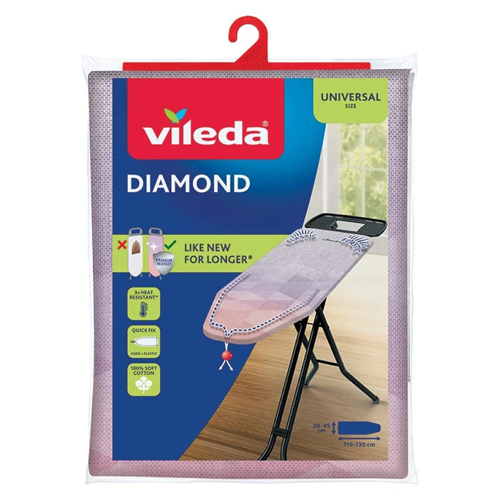 Potah na žehlicí prkno Vileda Diamond, délka 110–130 cm, odolný vůči vysokým teplotám, systém Quick Fix, 142468