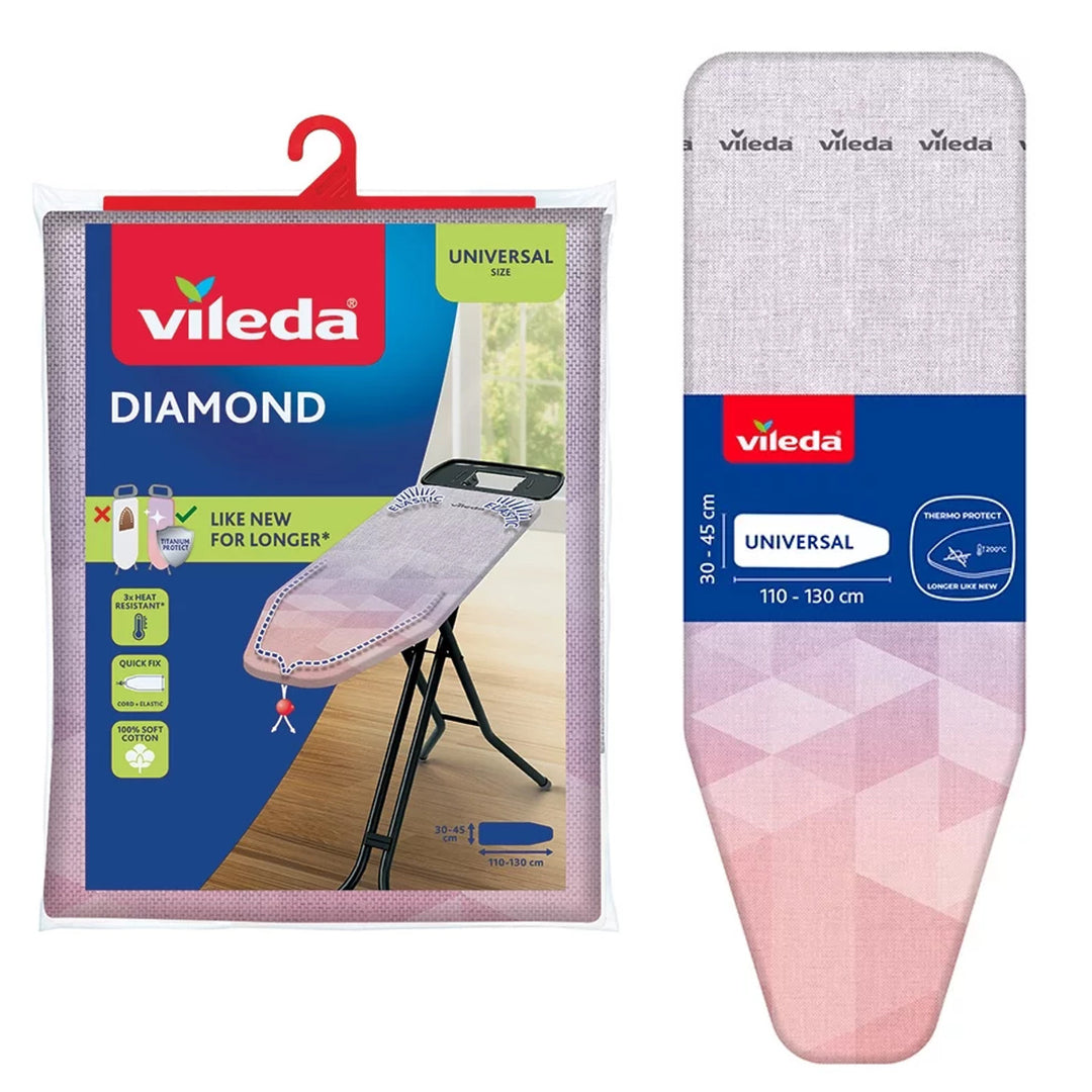 Potah na žehlicí prkno Vileda Diamond, délka 110–130 cm, odolný vůči vysokým teplotám, systém Quick Fix, 142468