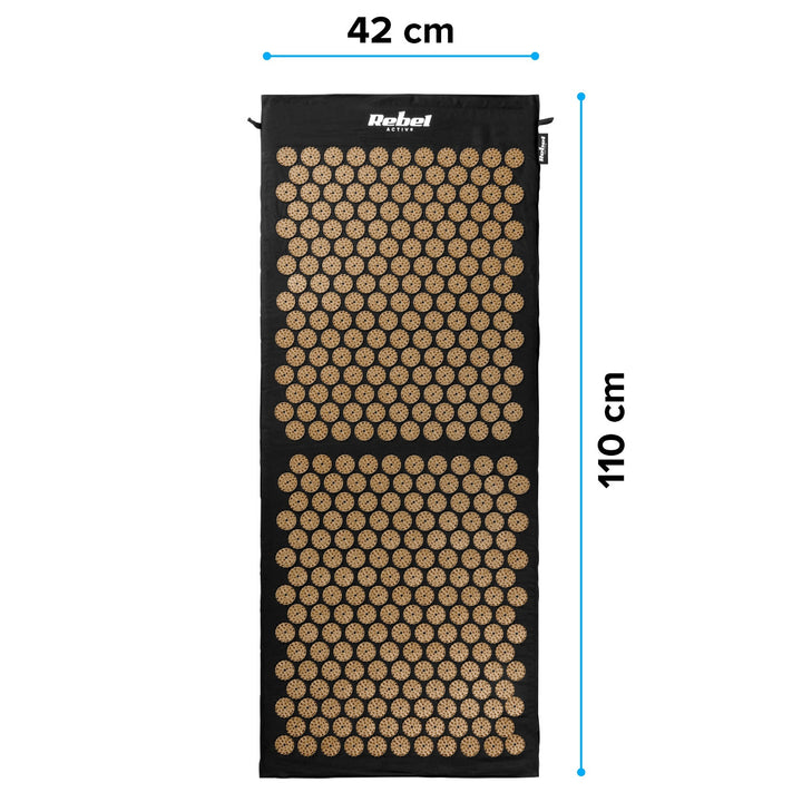 Zdravotní podložka s hroty pro akupresuru s polštářkem, 110 × 42 cm, XL, zlaté hroty, Rebel Active
