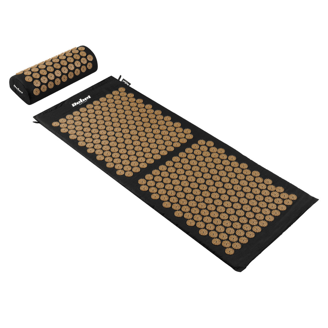 Zdravotní podložka s hroty pro akupresuru s polštářkem, 110 × 42 cm, XL, zlaté hroty, Rebel Active