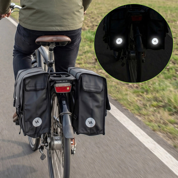 Dvojitá cyklistická taška na nosič z PVC s držadlem, černá, 40 l, VA0446, Vayox